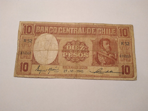 Chile/billete  10 Pesos (un Condor) 27 De Junio  1945