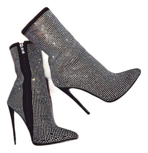 Mujer Botas Puntiagudo Rhinestone Stiletto Tacón Alto Boti I