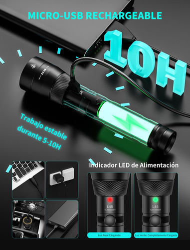 Linterna Led De 2000 Lúmenes Rechargeable Usb, Linterna Con