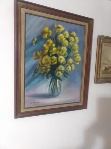 Pintura Al Óleo Flores Amarillas, Marco Dorado 72 Cm X 57 Cm