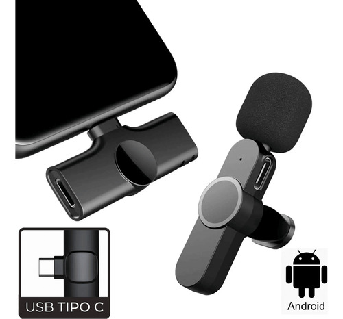 Sistema Microfone Lapela Duplo Wireless K11 Smartphone Usb-c Cor Preto