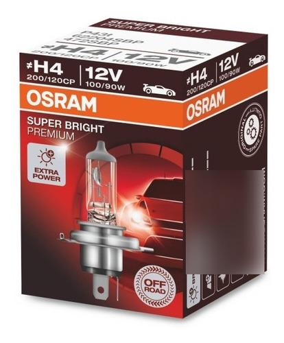 1 Bombillo Osram H4 12v 100/90w Super Bright +30% Aleman 