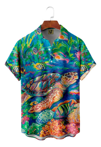 Hjb Camisa Hawaiana Unisex Marine Life Turtle, Camisa De