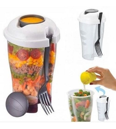 Copo Salada 700ml  Suporte P/ Molho Garfo Refeição