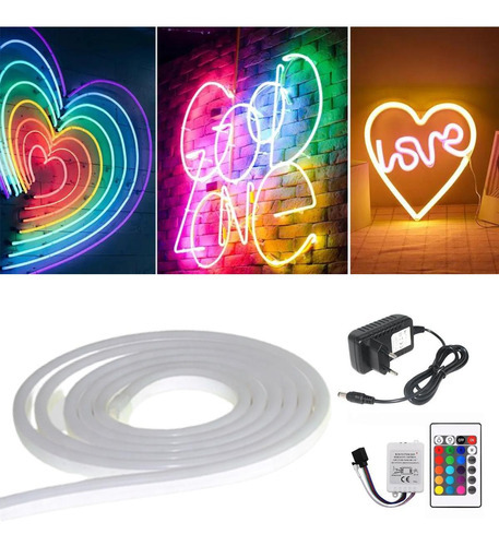 Fita De Silicone Led Neon Rgb 5m 12v Com Controle E Fonte