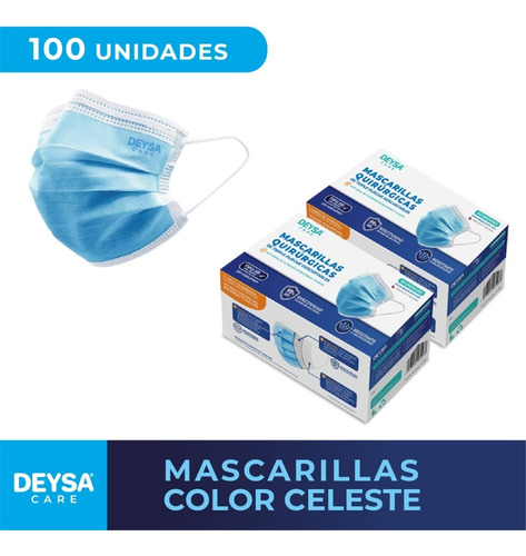 Mascarillas Desechables 50 Un 2 Cajas (100 Un) Color Celeste