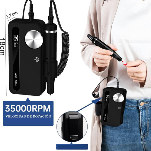 Drill Para Uñas Profesional,35,000 Rpm Velocidad Ajustable