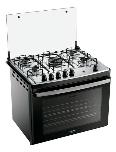 Fogão 5 Bocas De Embutir Dako Supreme Com Mesa De Inox E Tampa De Vidro Na Cor Preta Bivolt