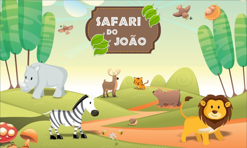 Painel Lona Festa Aniversario Safari Nome Criança Alta Resol
