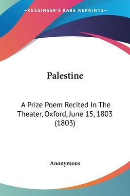 Libro Palestine: A Prize Poem Recited In The Theater, Oxf...