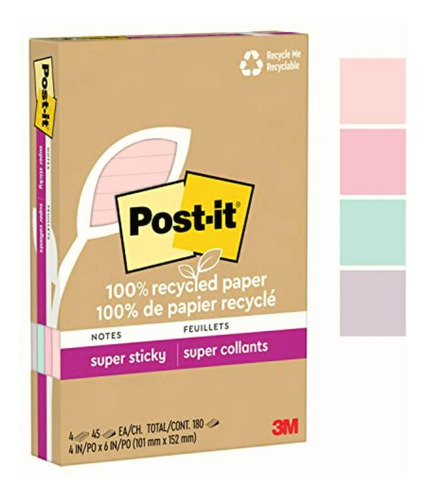 Post-it Notas Superadhesivas De Papel 100% Reciclado, 2