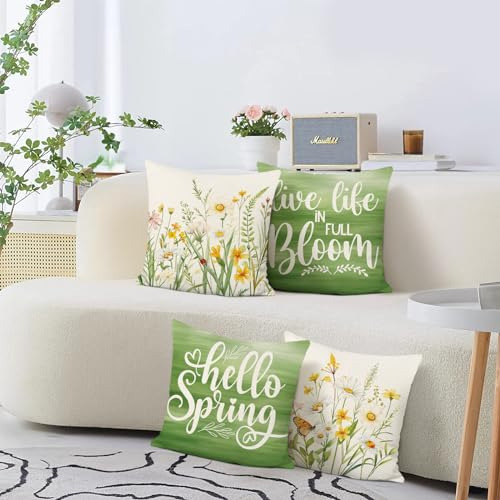Funda De Almohada Hello Spring Set De 4, 45x45 Cm, Blanco-