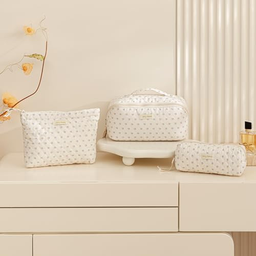 Bolsa De Maquillaje 3 Piezas Algodón Flores Viaje