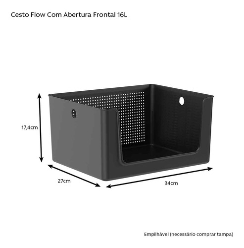 Cesto Organizador Flow Com Abertura Frontal Chumbo 16l