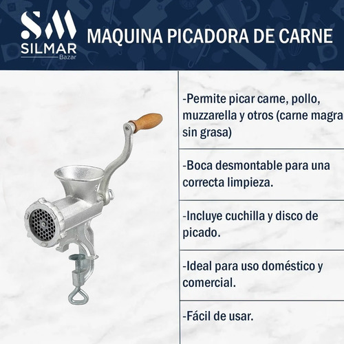Imagen 6 de 10 de Picar Carne Maquina Hierro Fundido Manual Picador Nº8 Silmar