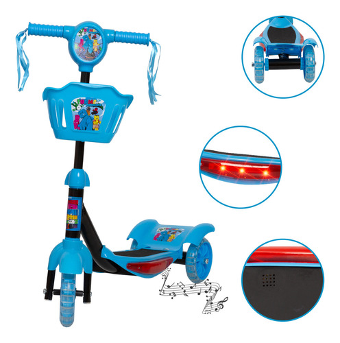 Patinete Infantil Musical Com Led Turma Do Problems Até 35kg