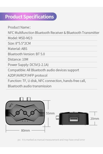 Transmisor/receptor De Audio Estéreo Nfc Bluetooth 5.0