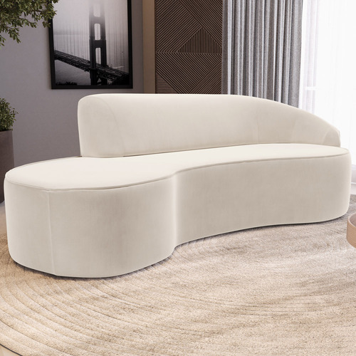 Sofá 3 Lugares Curvo Sala Firenze Dir Veludo Bege 180cm C309