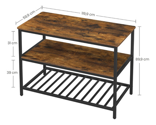 Vasagle KKI01BX isla de cocina de 3 niveles de marco de acero color marrón rústico y negro