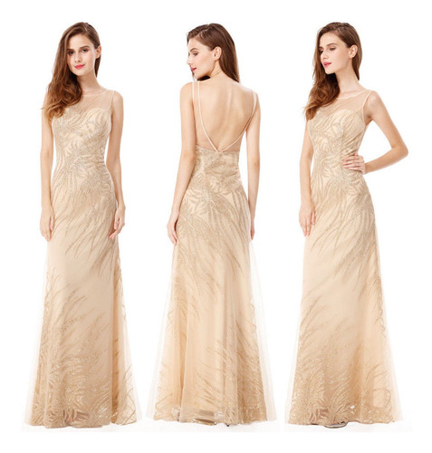 Vestido Dourado Com Bojo Longo
