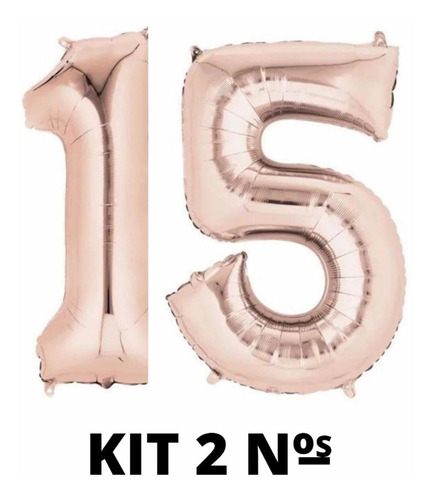 Imagem 1 de 1 de Kit Balão Metalizado Número 15 Cor Rose 70cm