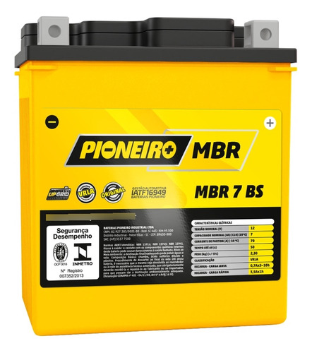 Bateria Moto Pioneiro Mbr7-bs 12v 7a/h