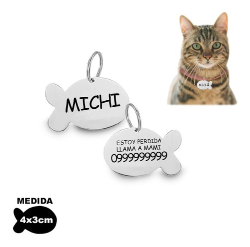 grabada de doble cara HOUSWEETY Placa de identificación de perro gato de 30 mm de acero inoxidable grabada 