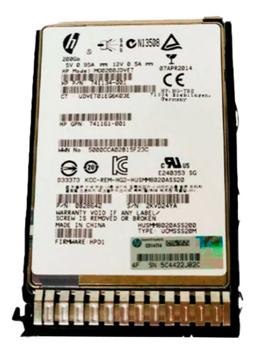 Disco Solido Ssd 200gb Hpe Sas Servidor2.5 12g Sff Hot Plug