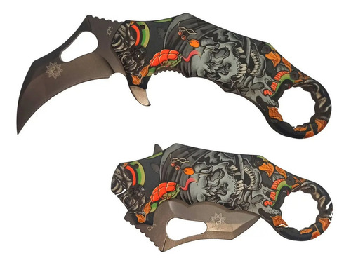 Karambit Retráctil Cuchillo Defensa Diseño Calavera #2