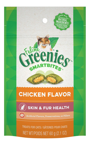 Cat Treats Greenies Feline Smartbites Skin & Fur Pollo, 60 G