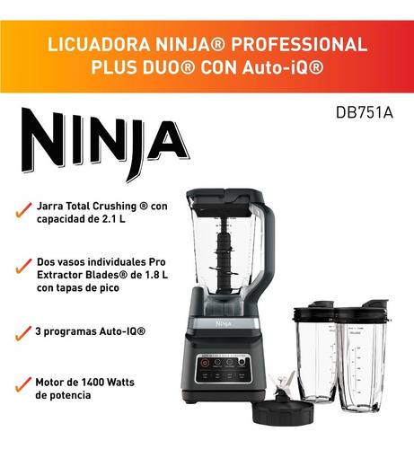 Ninja Licuadora Profesional Plus Duo Con Auto-iq Db751a Colo Negro/inoxidable