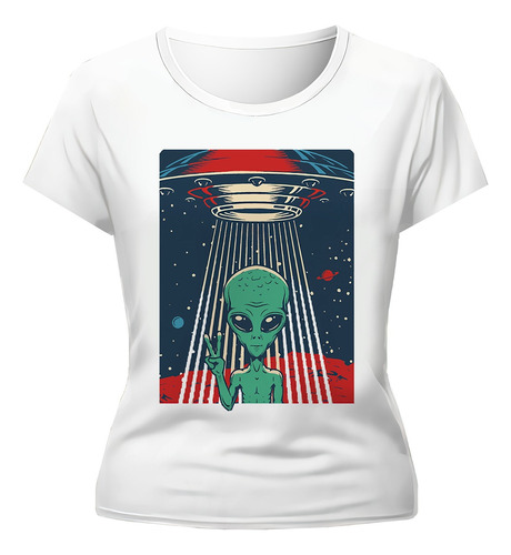 Remera Extraterrestre Y Su Nave B/g Diseño Exclusivo Mujer