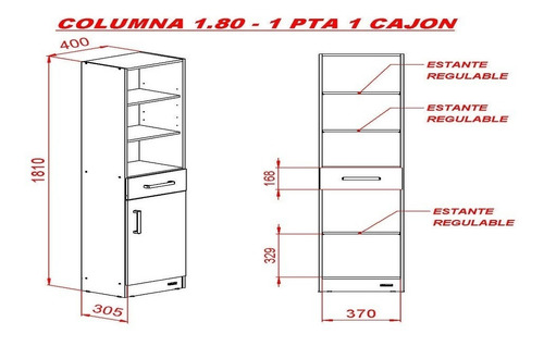 Despensero Columna 1.80m - 1 Puerta 1 Cajon Express Mosconi Color Mezzo/blanco