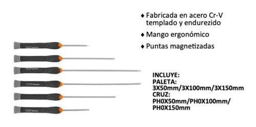 Imagen 2 de 2 de Set Kit Juego Destornillador Precision 6 Piezas / Harden