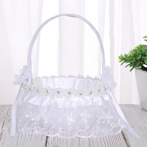 Cesta De Flores De Satén Cesta De Niña De Blancas Estilo F