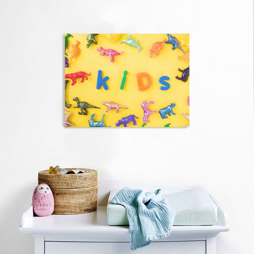 Cuadro Canvas Para Niños Niñas Happy Kids Y Dinosaurios 1 Pz Color Amarillo Armazón N/a