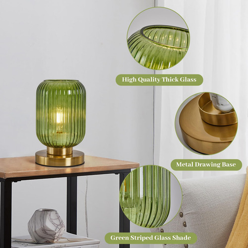 Lámpara De Mesa Feasey Mid Century Modern Green Glass