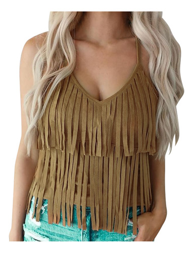 Top De Verano De Gamuza Con Borlas Y Borlas De Doble Capa Co