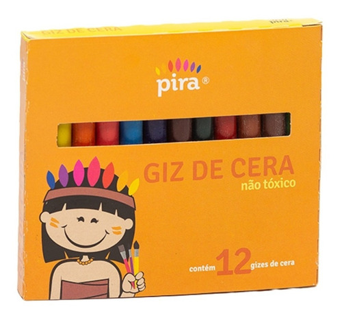 Piratininga kit com 12 giz de cera cilindrico 12 cores pira