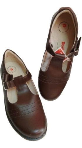 Zapato Escolar Dogi Niña Color Cafe Piel Mod 1841