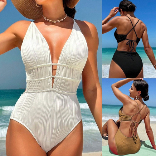 Trajes De Baño Sexy De Una Pieza Con Cuello En V Y Cuello En