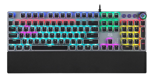 Teclado gamer Adamantiun Excalibur AK-4000 QWERTY Blue inglês US de cor prata com luz rainbow