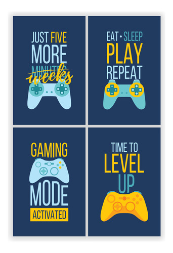 Placas Decorativas Gamer Geek Kit 4un 30x40cm