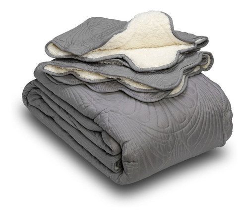 Quilt Sherpa 2 Plazas Paris Liso Gris