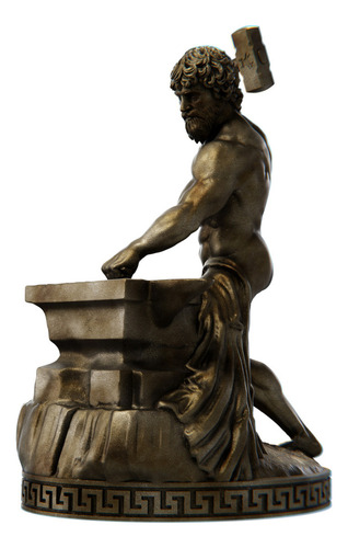 Estátua Hefesto Deus Vulcano Estatueta Resina Cor Cor ouro velho
