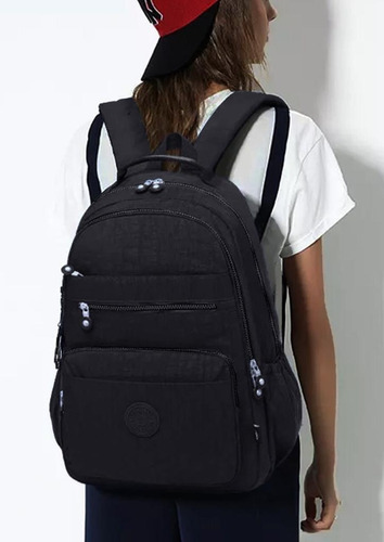 Mochila Feminina Notebook Tactel Leve Escolar Cor Preto Desenho Do Tecido Liso