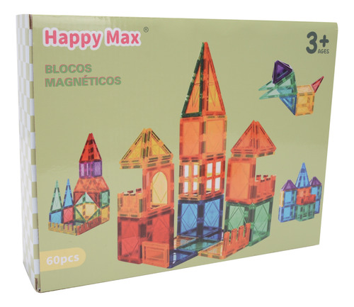 Happy Max Blocos De Construção Magnéticos Construção Empilhamento Jogo 60 Pecas Educação Infantil