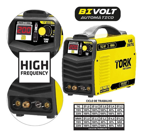 Imagem 3 de 7 de Máquina De Solda Inversora Kab 200a Tig Hf Mma Bivolt Tork