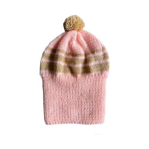 Gorro De Lana Para Bebes 6 A 24 Meses Rosa Con Lineas Beige