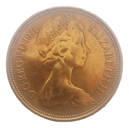 Hermoso 2 New Pence Bronce 1971 Queen Elizabeth Reino Unid (Usado)
